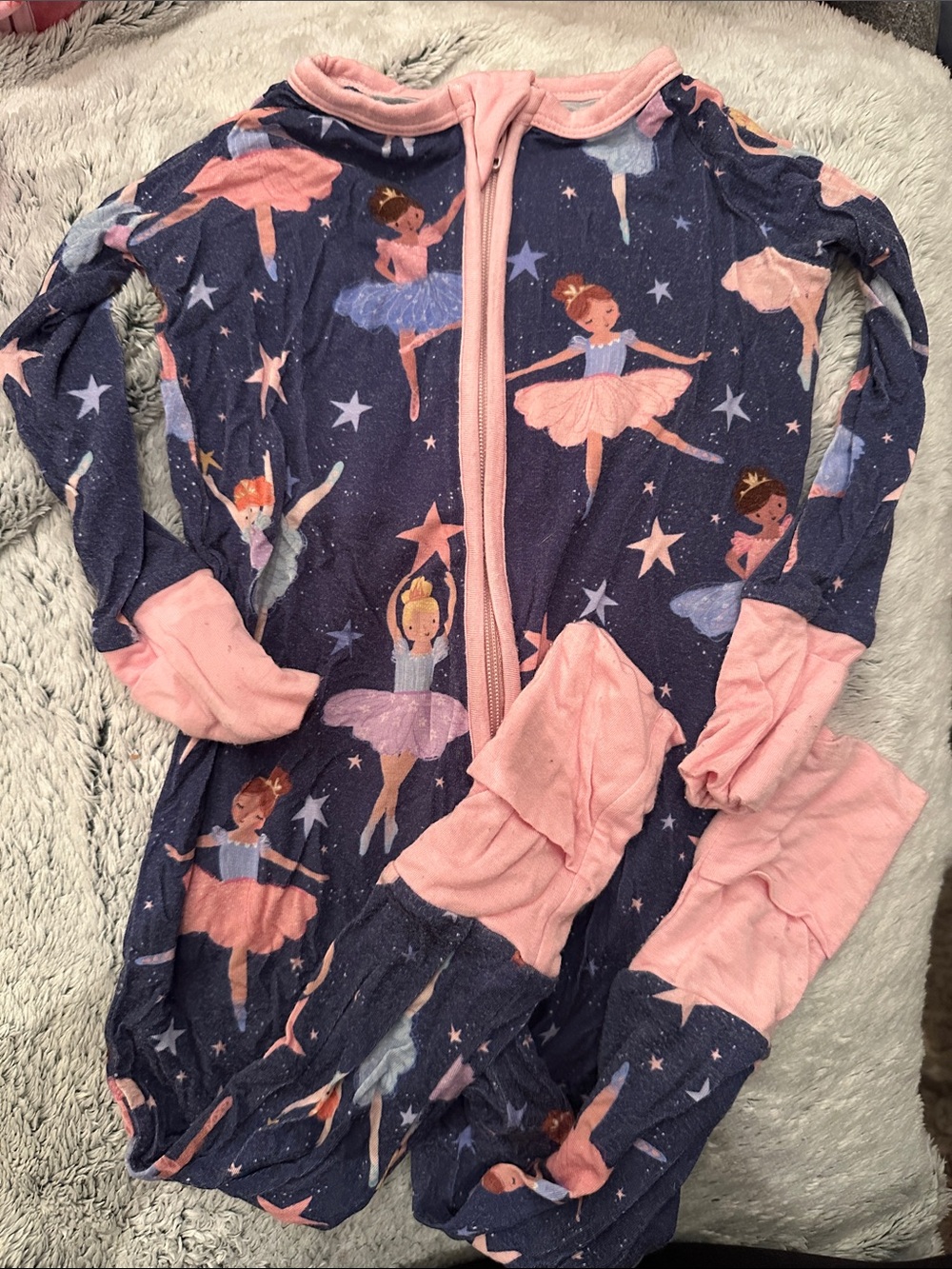 Little Sleepies Navy & Pink Ballerina zippy onesie size 6-12 months